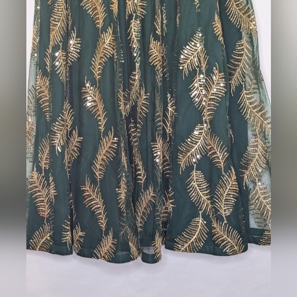 Saree Skirt Wrap Sari Lehenga Green Gold - Picture 3 of 11